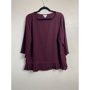 J. Jill Womens Maroon Pleated Hem Long Sleeve Top Women size Large Office Career